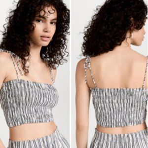 NWT $218 APIECE APART Gray White Expana Stripe Smocked Crop Top